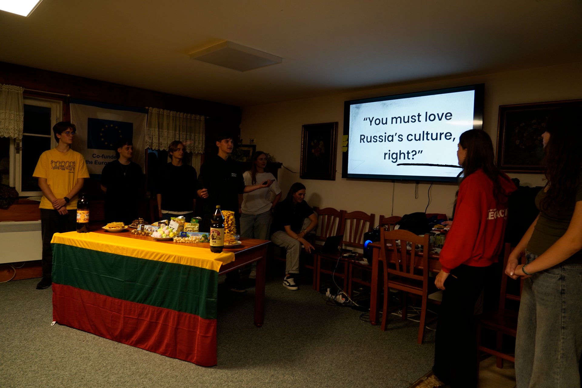 The Lithuanian flag over the presentation table