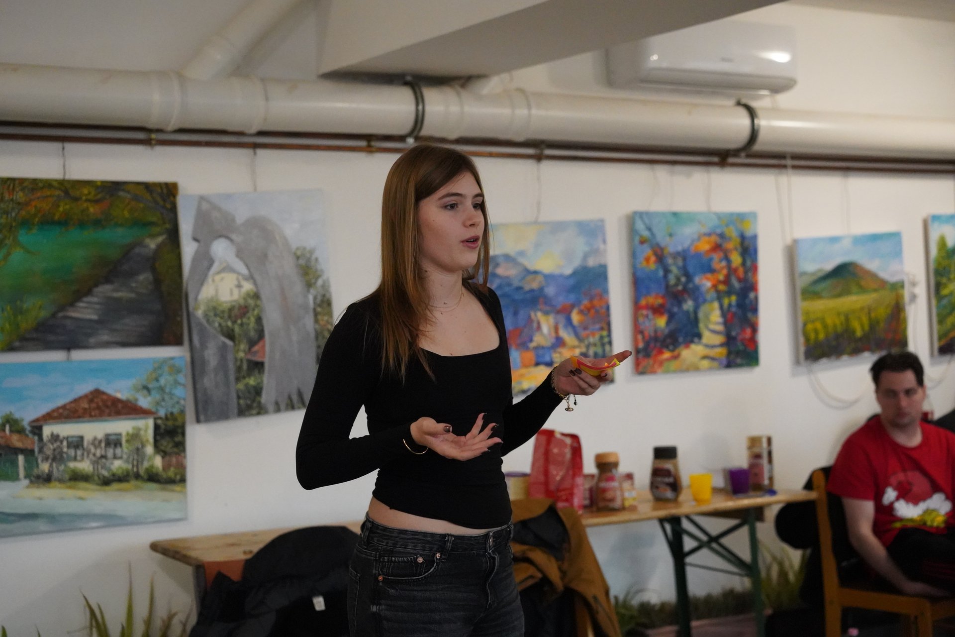 A participant presenting to the group