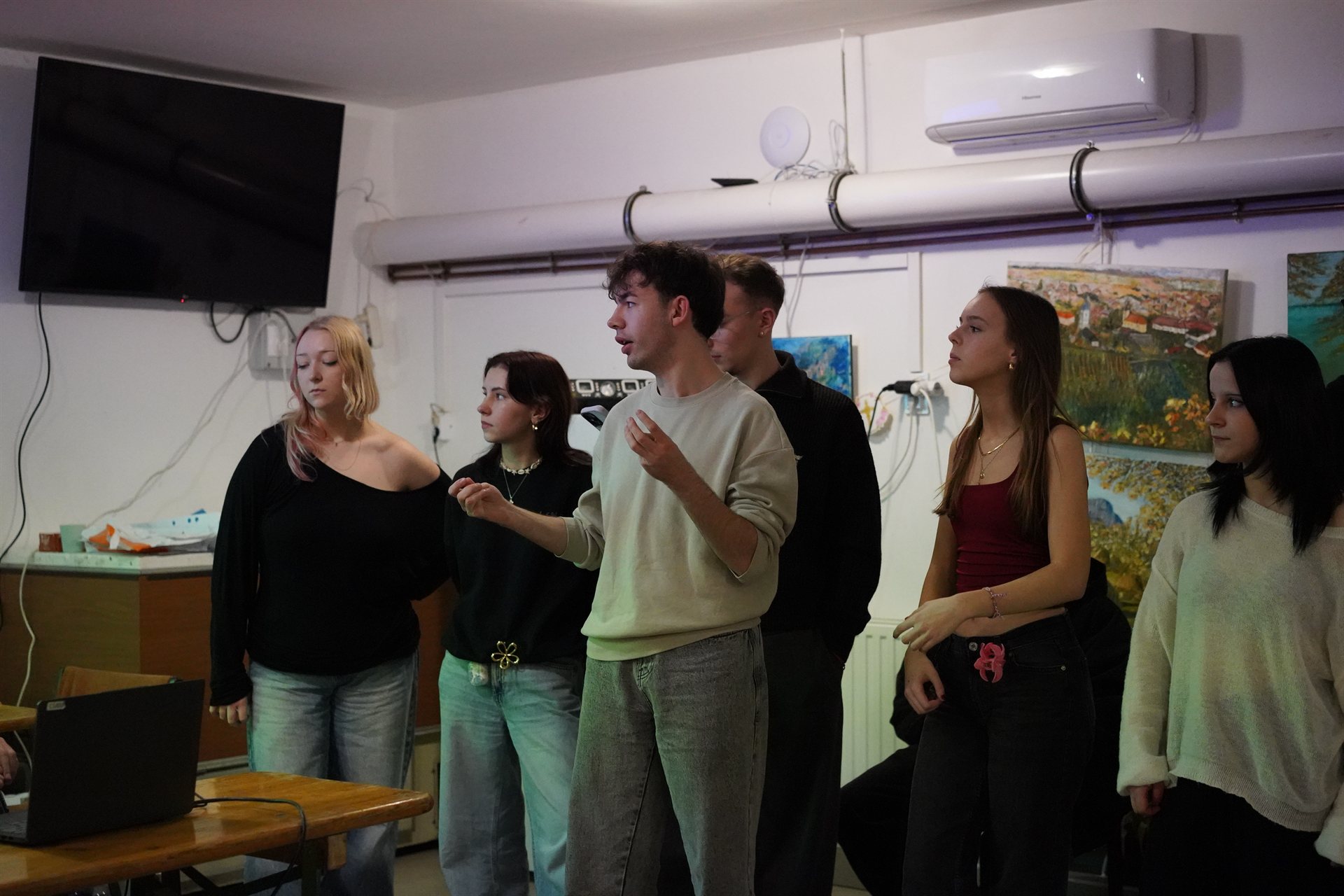 The group standing together during an activity