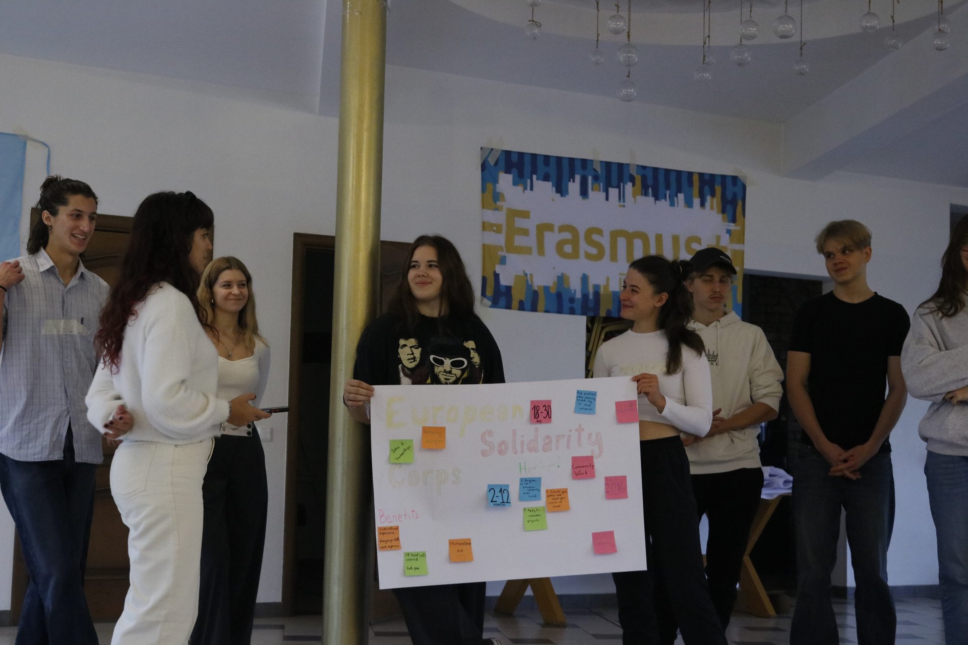 A team holding up their handmade poster