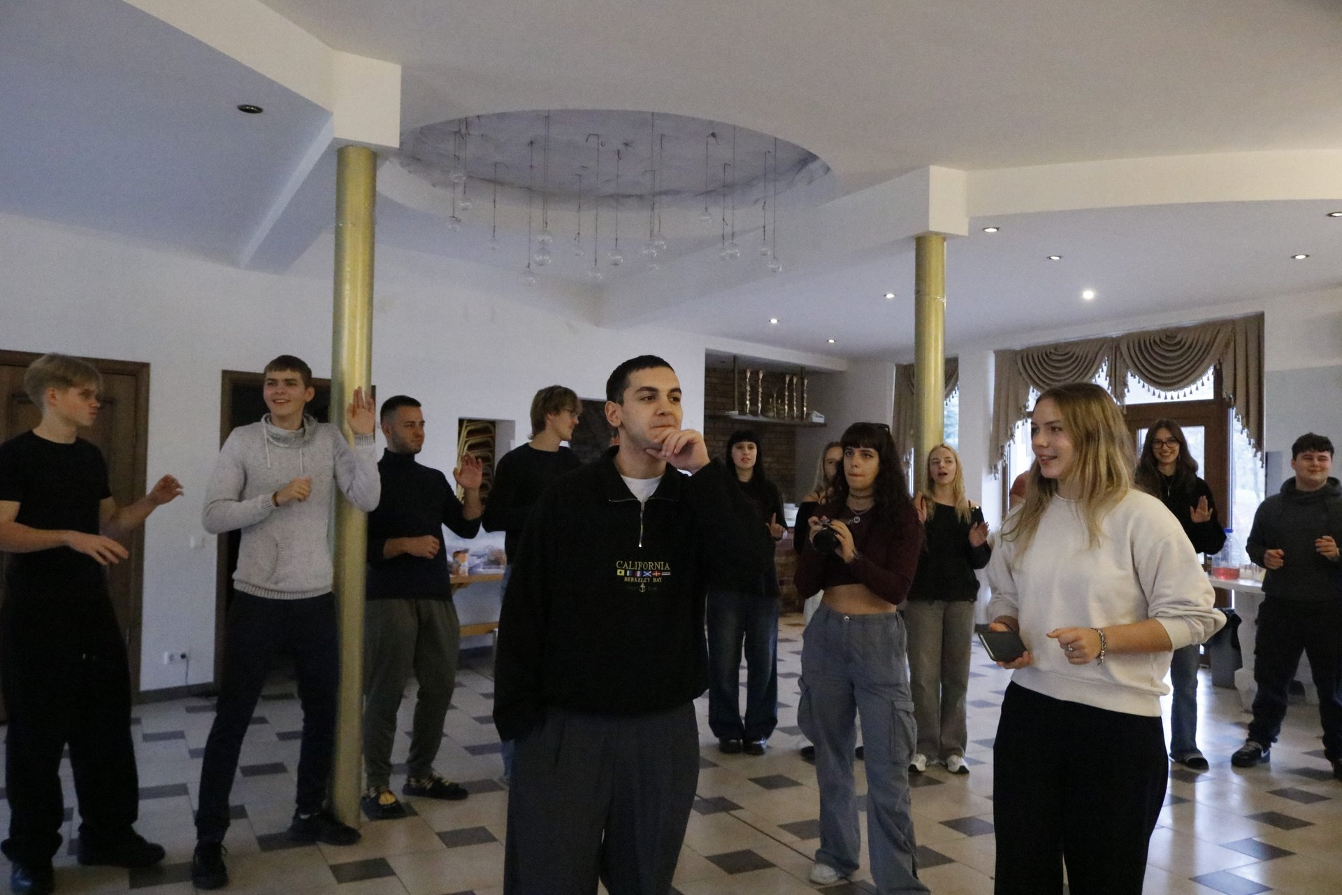 The group during a session in the main hall