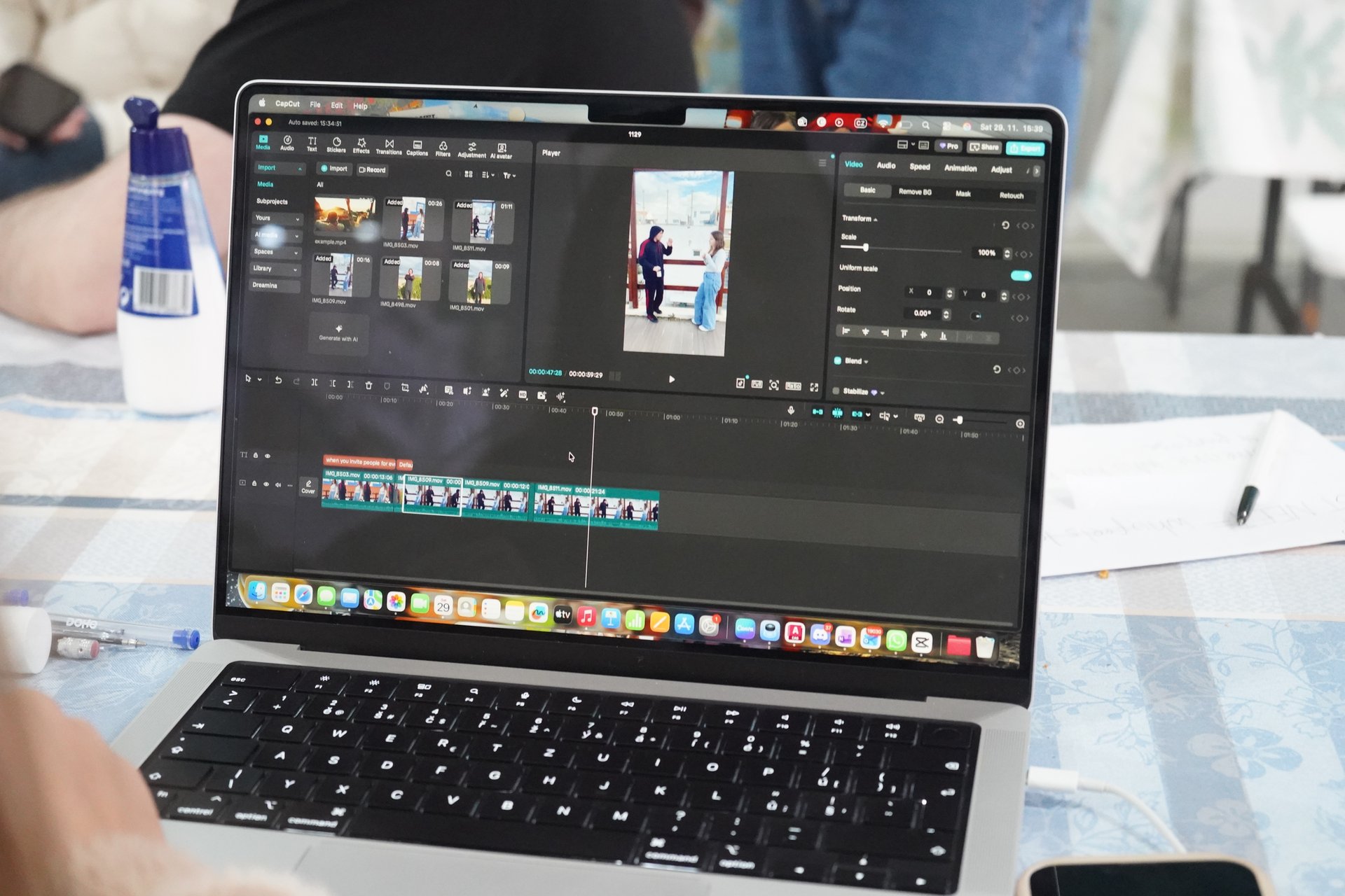 Editing the clips down on a laptop