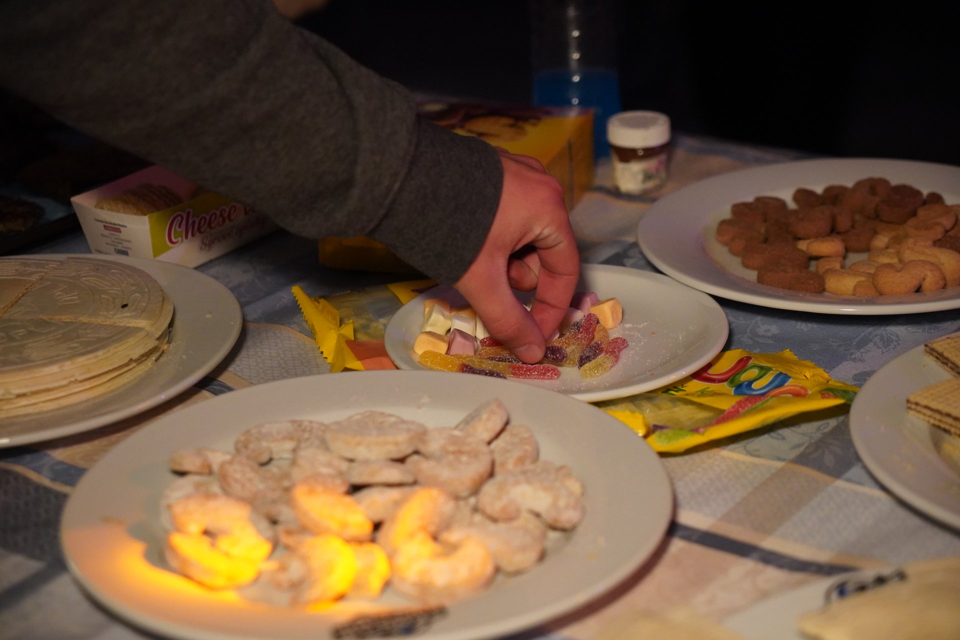 A table of Czech snacks and open sandwiches
