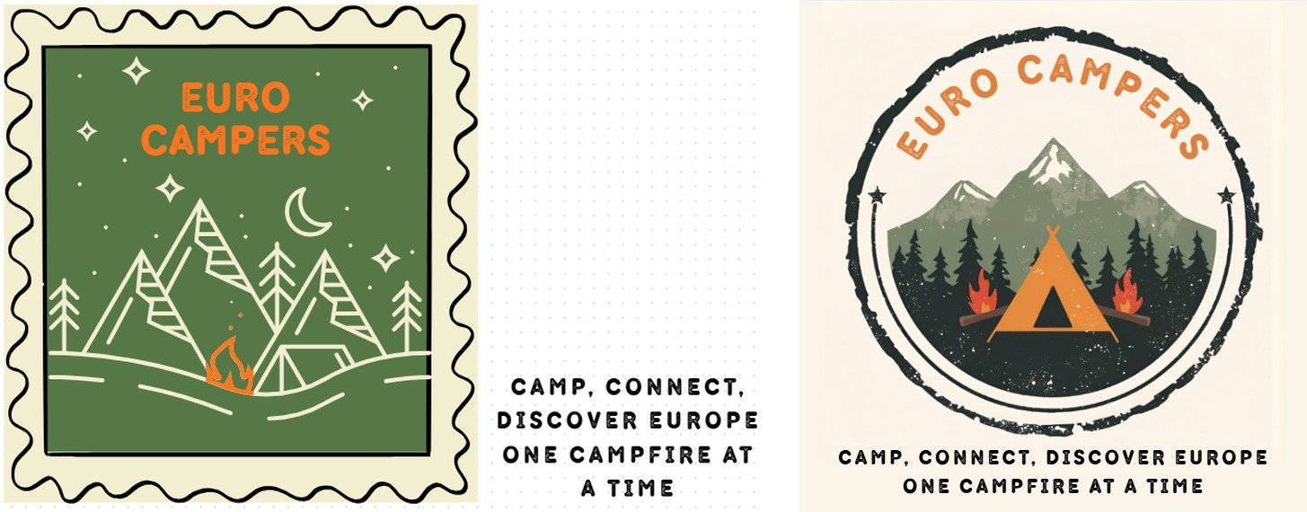 Euro Campers: participant logo on the left, AI version on the right Euro Campers: the team’s own logo beside its AI remake