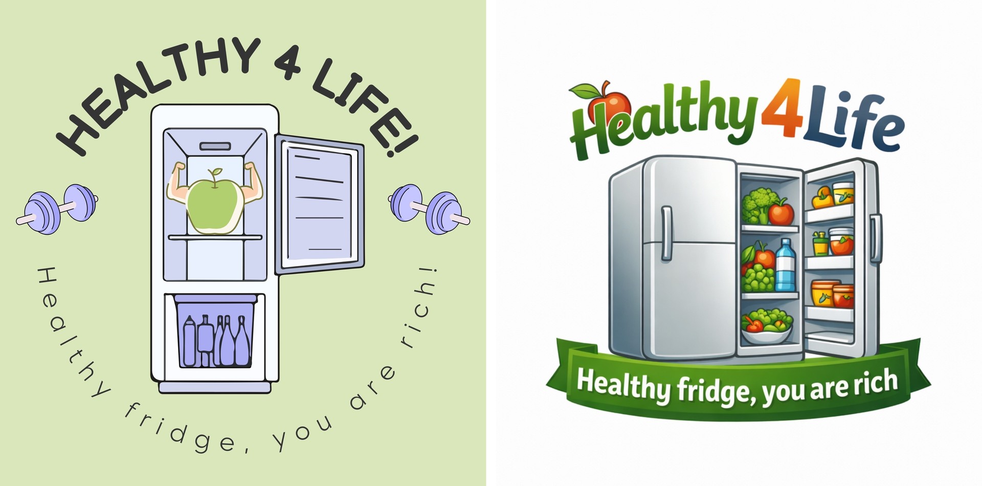 Healthy4Life: participant logo on the left, AI version on the right Healthy4Life: the team's own logo beside its AI remake